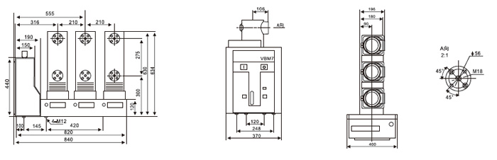 側(cè)裝式戶內(nèi)真空斷路器外形及安裝尺寸 側(cè)裝式戶內(nèi)真空斷路器外形及安裝尺寸