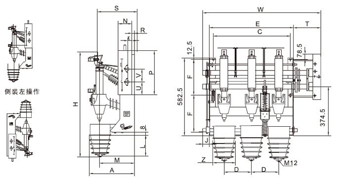 側(cè)面倒裝右操作、側(cè)裝左操作圖一
